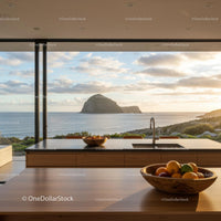 Modern Kitchen with Panoramic Ocean and Island View