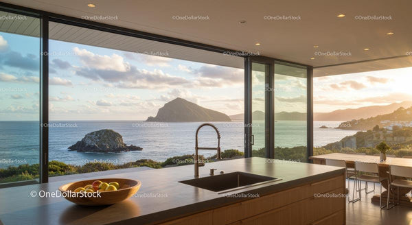 Modern Kitchen with Stunning Ocean and Island View