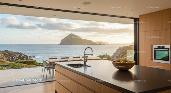 Modern Kitchen with Stunning Ocean and Island View