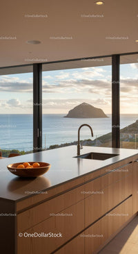 Modern Kitchen with Stunning Ocean and Island View