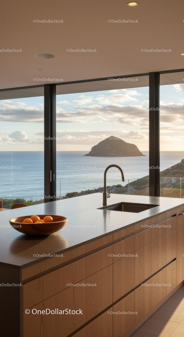 Modern Kitchen with Stunning Ocean and Island View