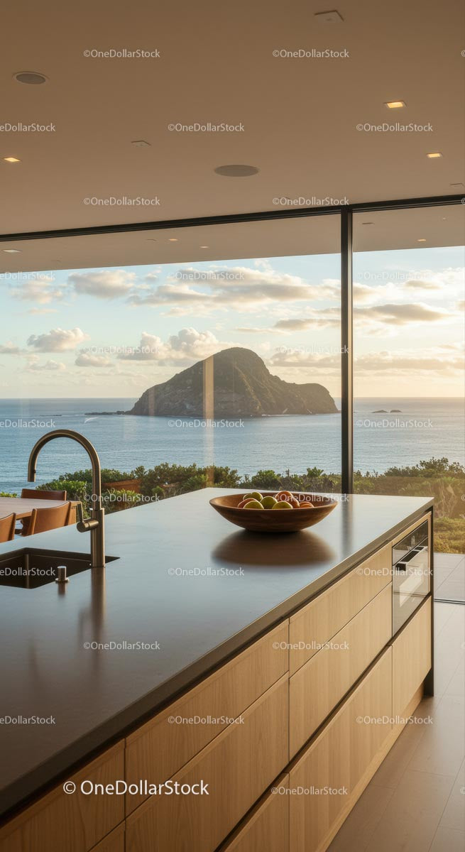 Modern Kitchen with Stunning Ocean and Island View