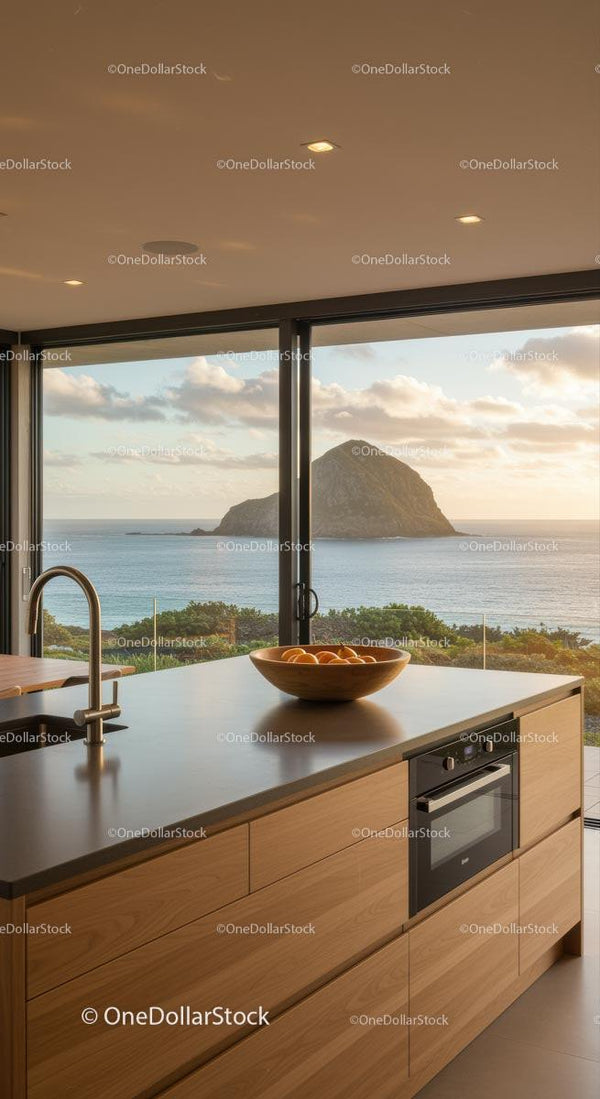 Modern Kitchen with Stunning Ocean Island Vista