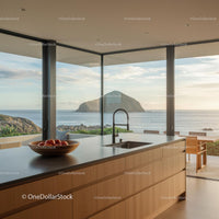 Modern Kitchen with Ocean View and Island Horizon