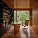 Modern Office with Wooden Interior and Forest View