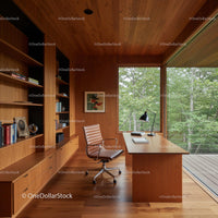 Modern Wooden Home Office with Large Green View