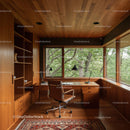 Modern Home Office with Wooden Decor and Large Windows
