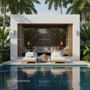 Modern Tropical Retreat with Palm Trees and Poolside Lounge