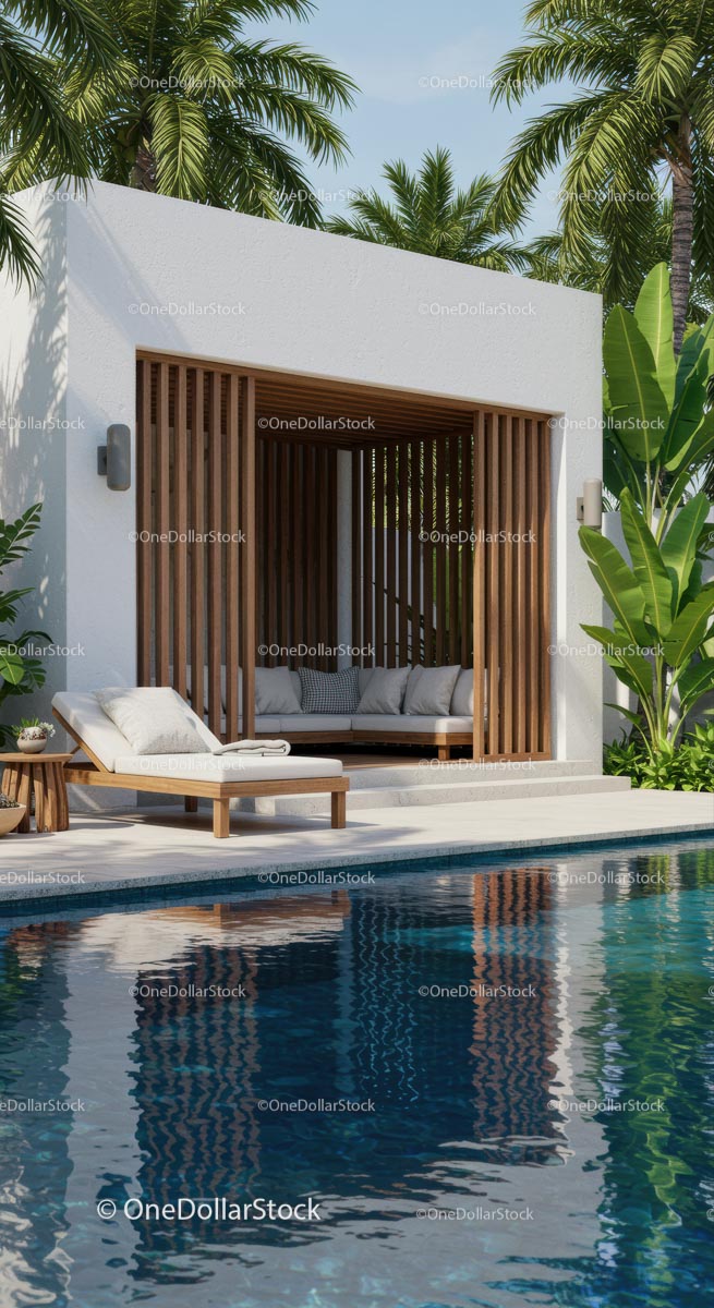 Tropical Villa and Poolside Retreat with Palm Trees
