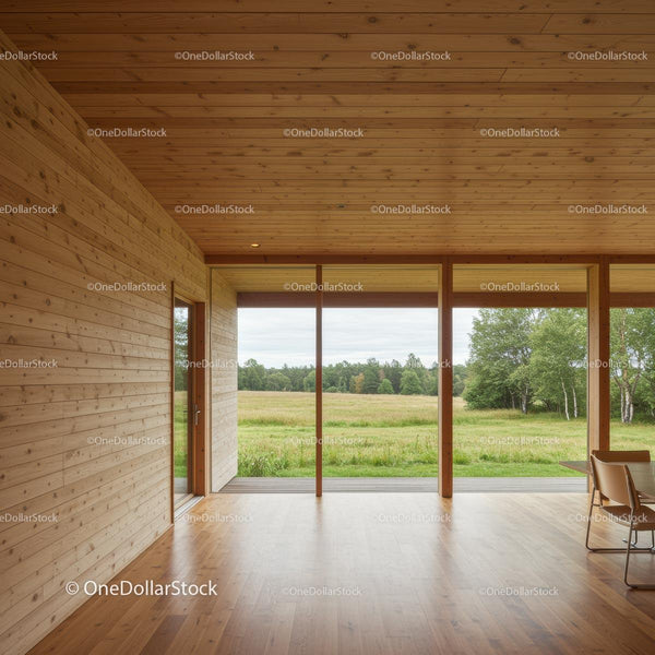 Modern Wooden Interior with Panoramic Nature View