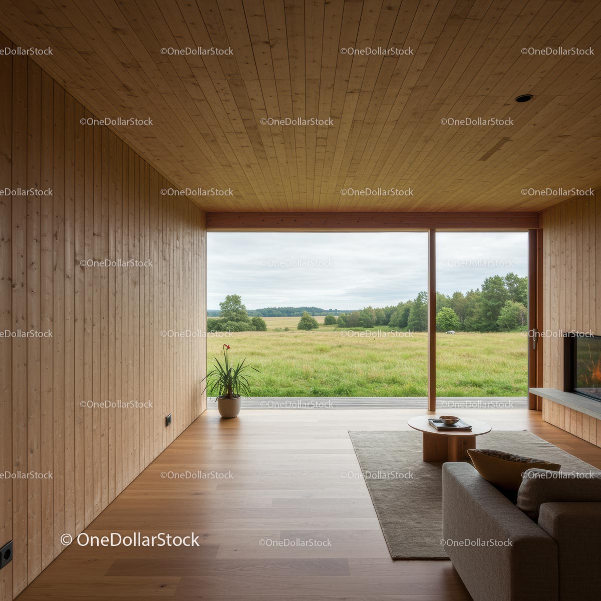 Modern Living Room with Panoramic Nature View