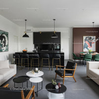 Modern Open Space Kitchen and Living Room with Elegant Decor