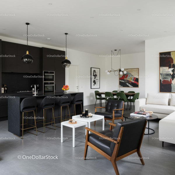 Modern Open-Plan Kitchen and Living Space with Chic Decor