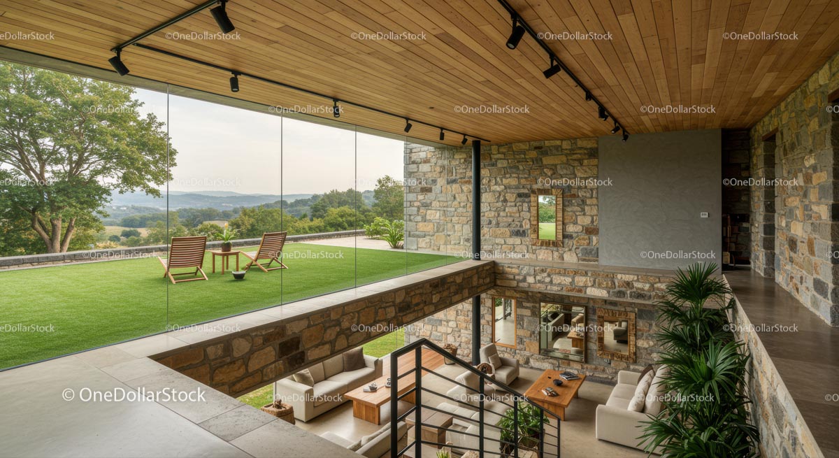 Modern Glass-Walled Home with Scenic Countryside View