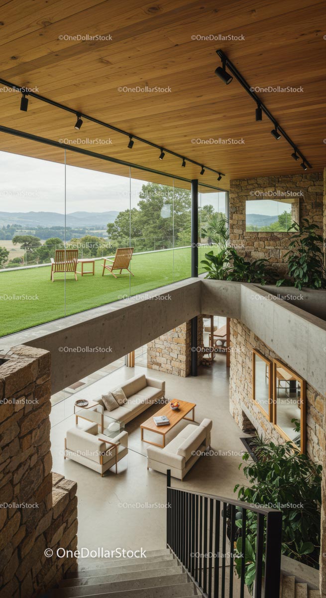 Modern Home with Glass Walls and Scenic View