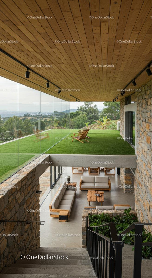 Elegant Modern Home with Panoramic Glass and Green Terrace