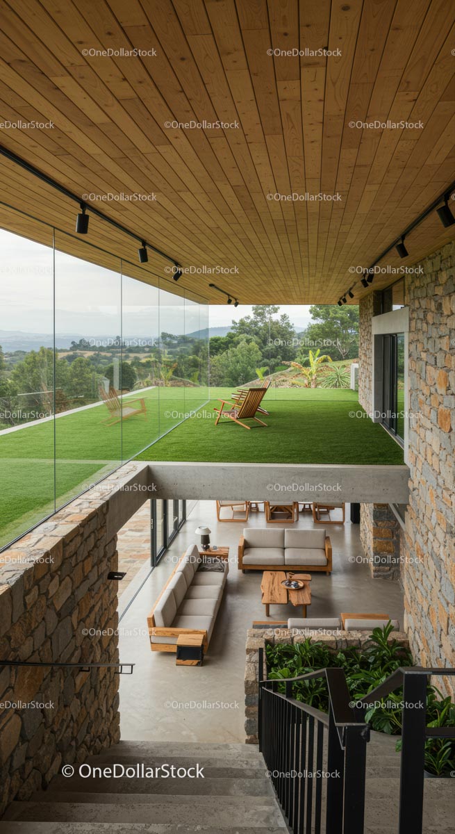 Elegant Modern Home with Panoramic Glass and Green Terrace