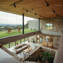 Elegant Modern Home with Expansive Glass Windows and Stone Walls