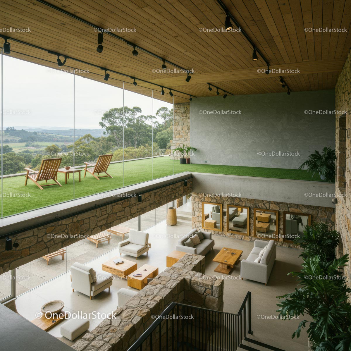 Modern Lounge with Scenic Glass Walls