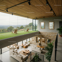 Modern Living Room with Panoramic Nature View