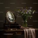 Wildflower Arrangement with Antique Mirror on Rustic Table
