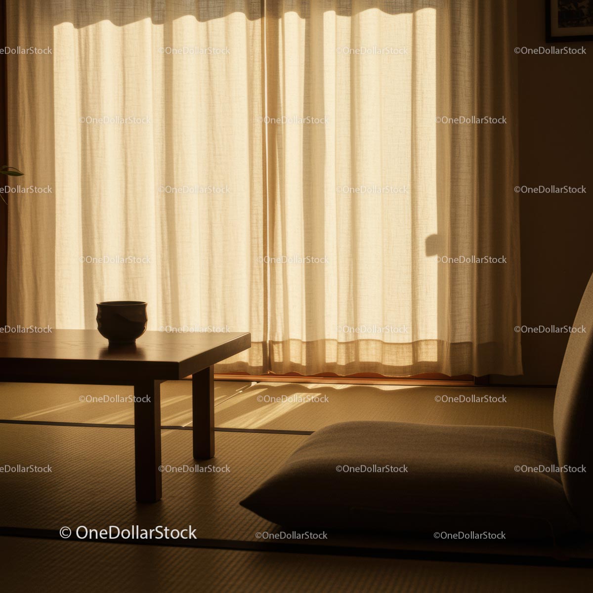 Peaceful Japanese Room with Tatami and Soft Lighting