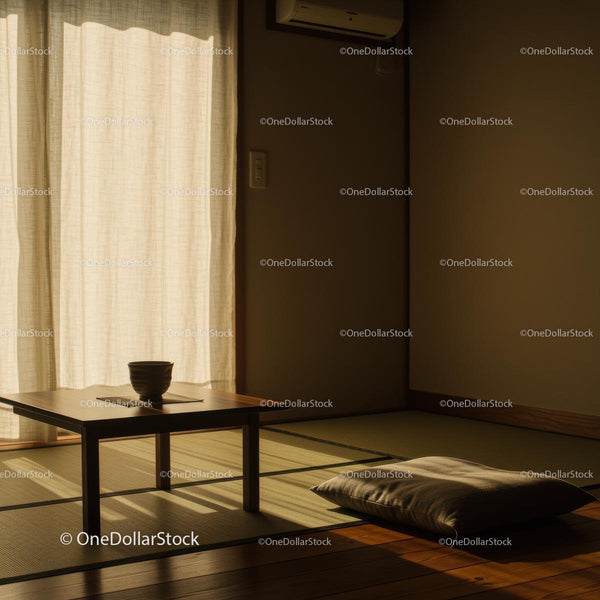 Sunlit Japanese Tatami Room with Minimalist Charm