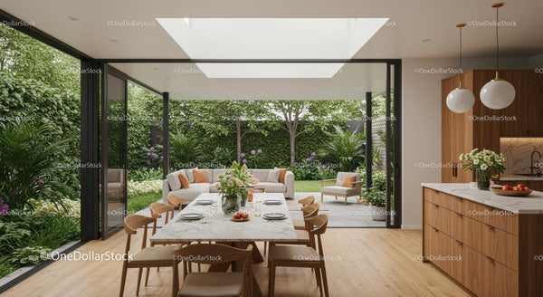 Modern Dining Room with Garden View and Natural Light