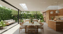 Modern Open Kitchen and Dining with Garden View