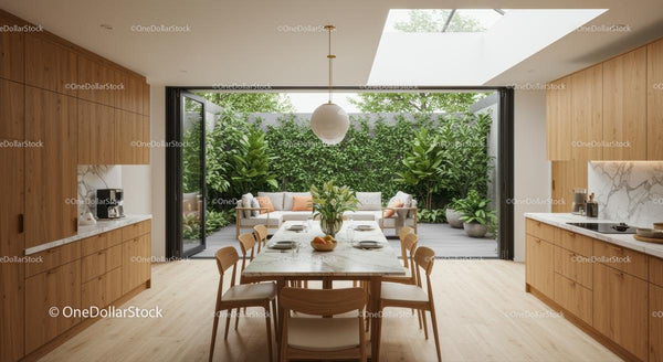 Modern Kitchen with Open Dining Area and Indoor Greenery