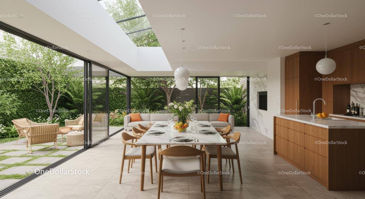 Modern Dining Room with Indoor Garden and Natural Light