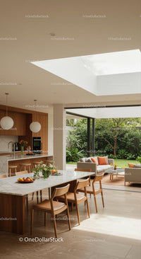 Modern Open-Plan Kitchen with Garden View and Skylight