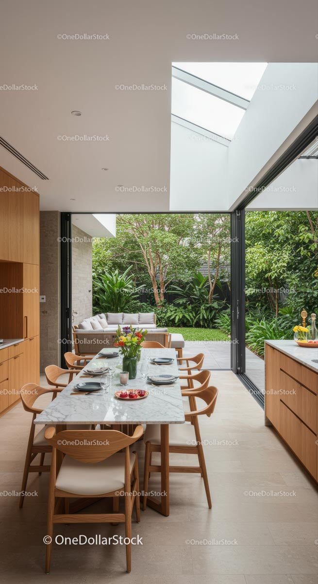 Modern Dining Room with Open Garden View