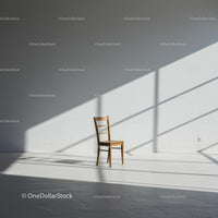 Wooden Chair in Sunlit Minimalist Room with Shadows