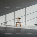 Wooden Chair in Sunlit Minimalist Room with Shadows