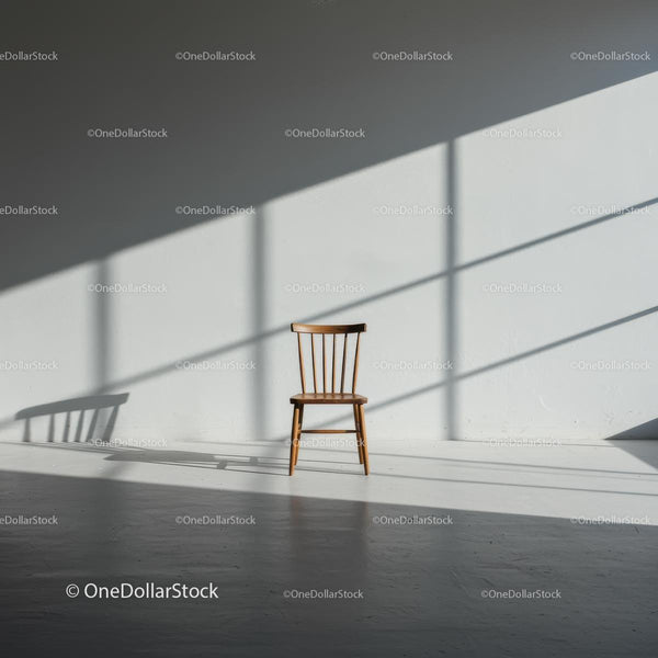 Wooden Chair in Sunlit Minimalist Room with Shadows