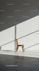 Minimalist Wooden Chair in Sunlit Room with Shadows