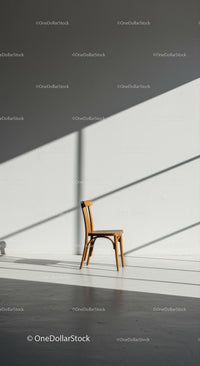 Minimalist Wooden Chair in Sunlit Room with Shadows
