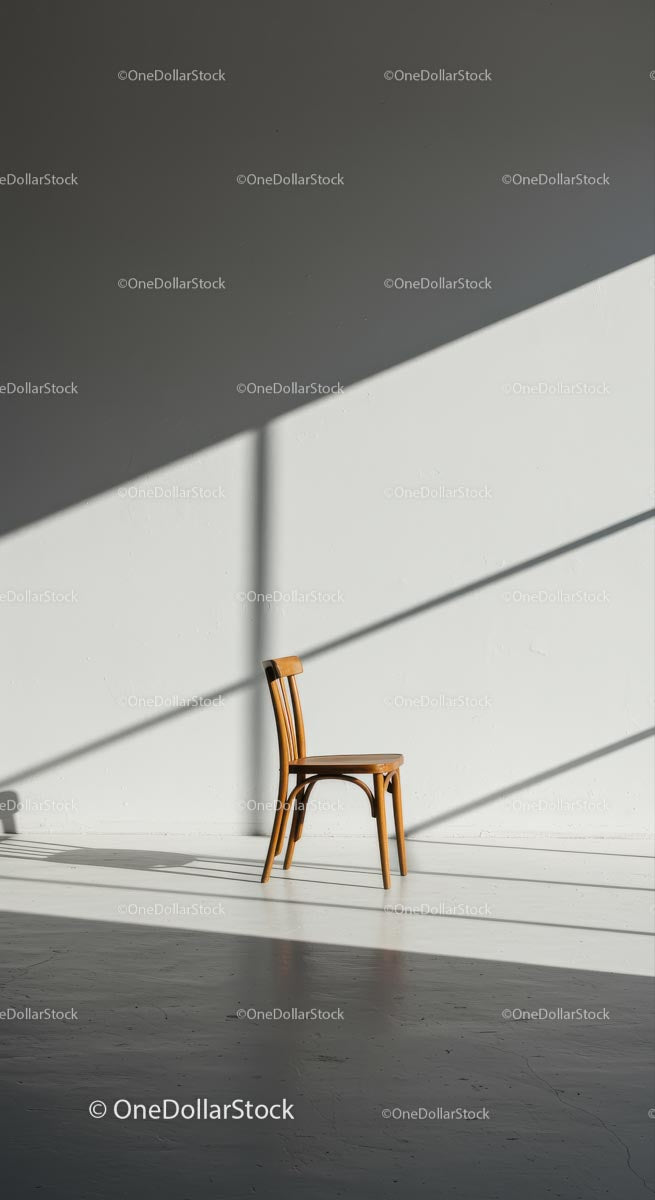 Minimalist Wooden Chair in Sunlit Room with Shadows
