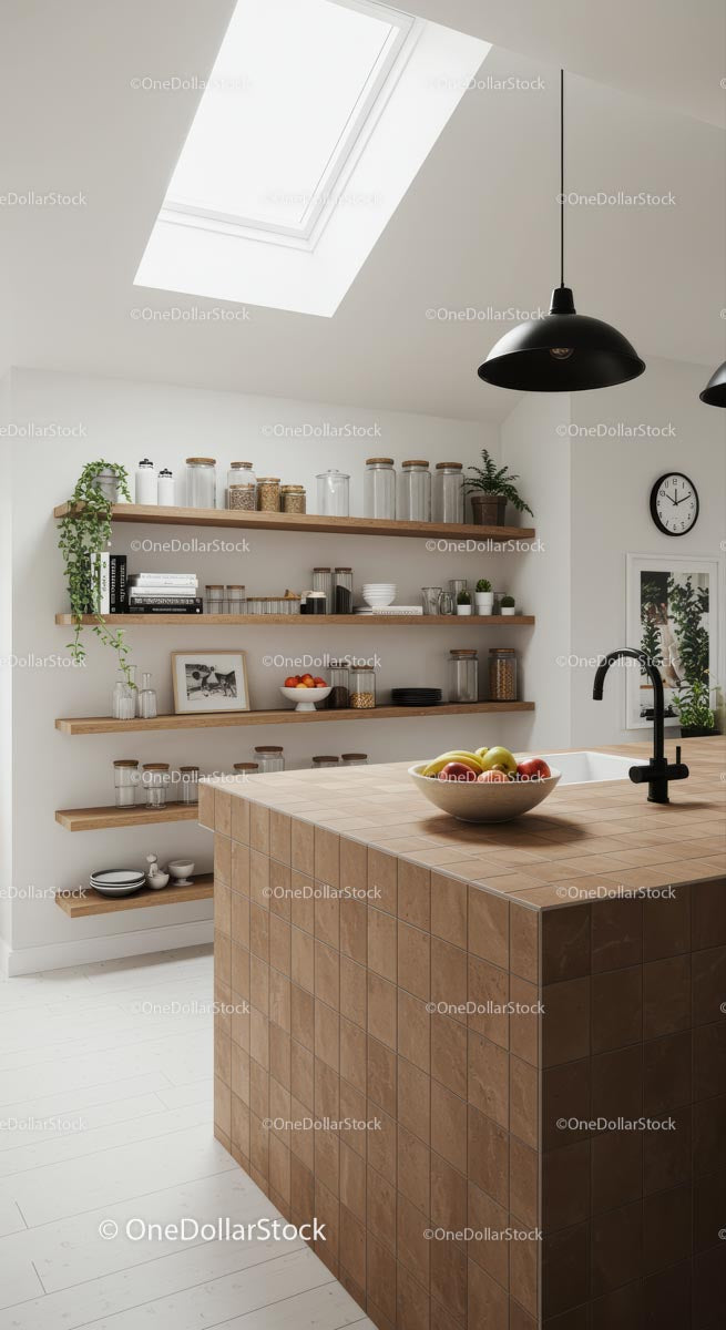Minimalistic Kitchen with Open Shelving and Natural Light