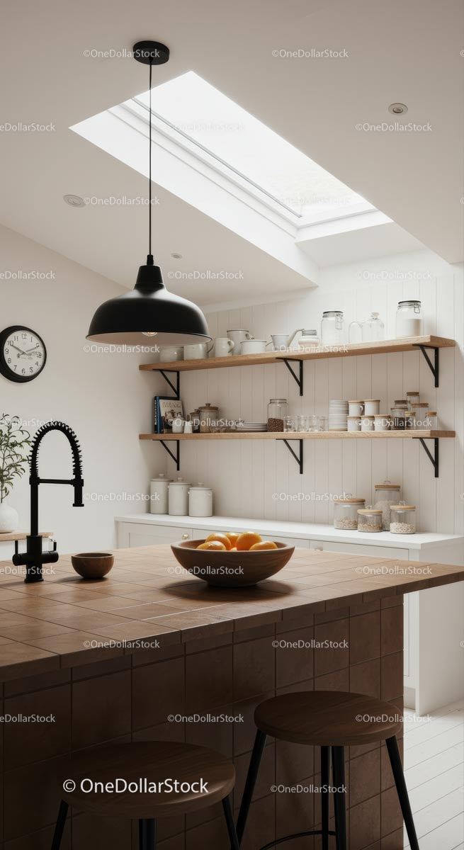 Modern Kitchen Design with Skylight and Wooden Accents