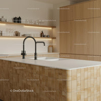 Modern Kitchen with Wooden Cabinets and Black Faucet