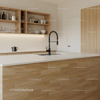 Sleek Modern Kitchen with Wooden Cabinets and White Countertop