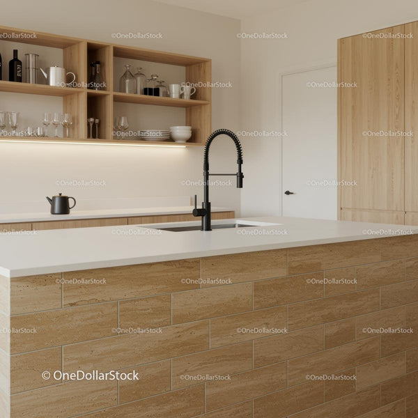 Sleek Modern Kitchen with Wooden Cabinets and White Countertop