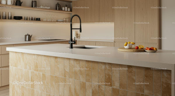Modern Kitchen with Wooden Cabinets and Black Faucet