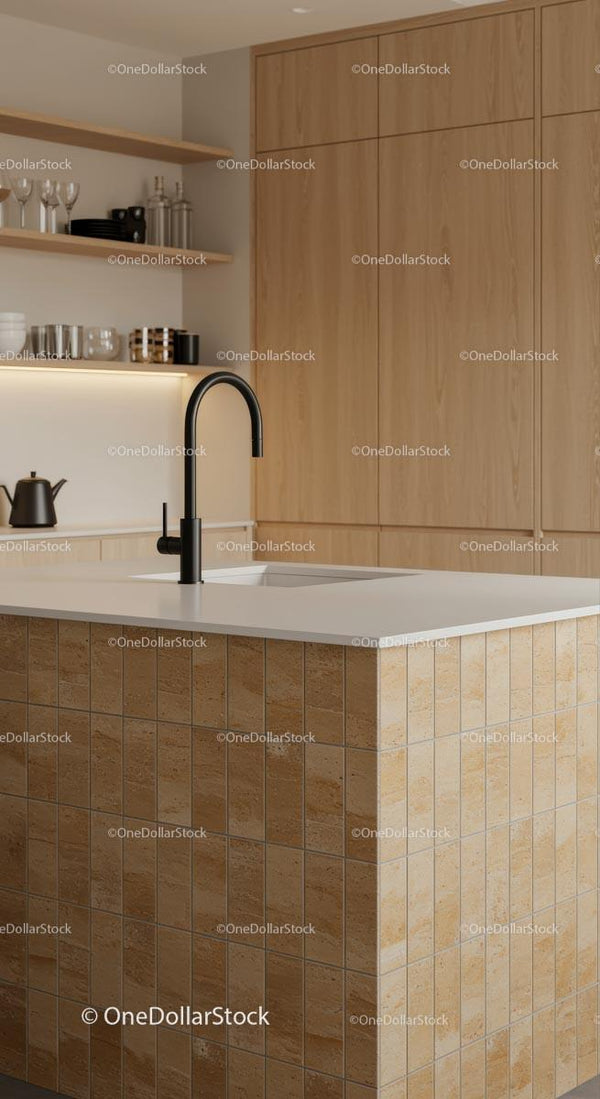 Modern Kitchen with Wooden Cabinets and Black Faucet