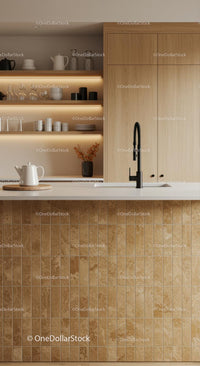 Modern Kitchen with Wooden Cabinets and Open Shelving