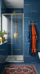 Luxurious Blue Bathroom with Gold Accents