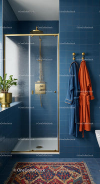 Luxurious Blue Bathroom with Gold Accents