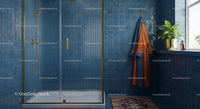 Modern Bathroom with Blue Tiles and Glass Shower